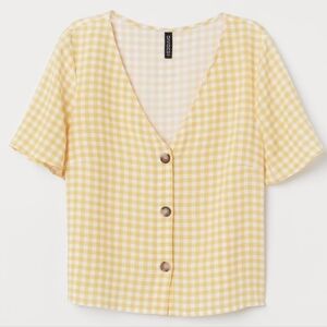 H&M Divided women's butter yellow gingham short sleeves crop top size S